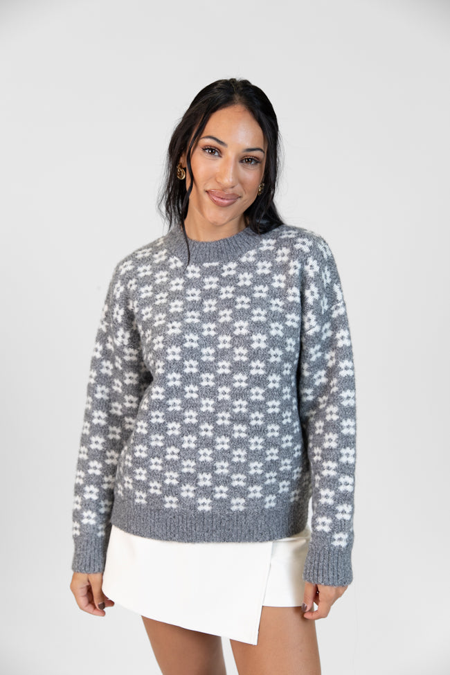 Gonna Go Far Grey Flower Print Sweater DOORBUSTER