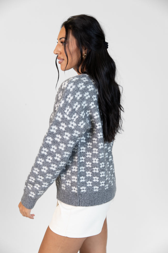 Gonna Go Far Grey Flower Print Sweater DOORBUSTER