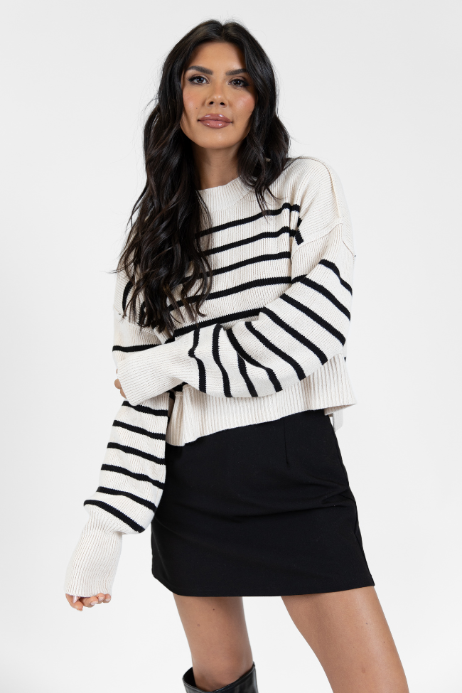 Something To Remember Cream and Black Striped Sweater DOORBUSTER