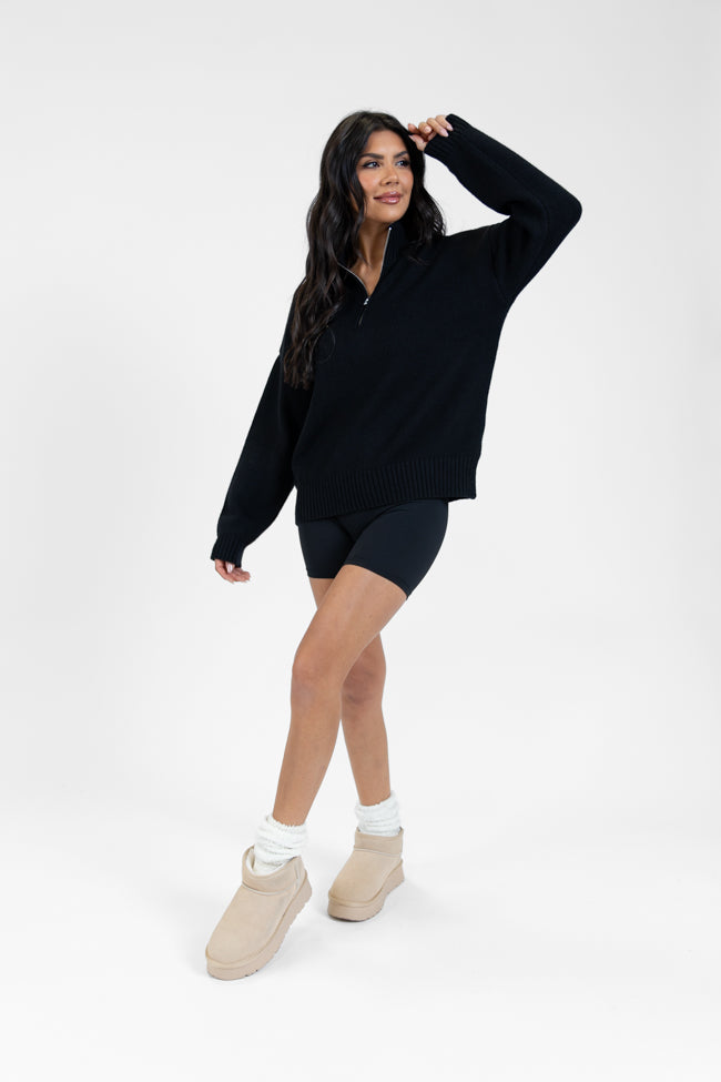 Roll With It Black Solid Quarter Zip Sweater DOORBUSTER