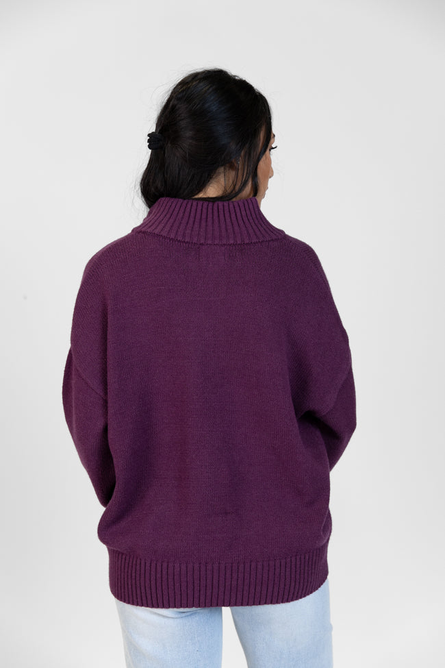 Roll With It Plum Solid Quarter Zip Sweater