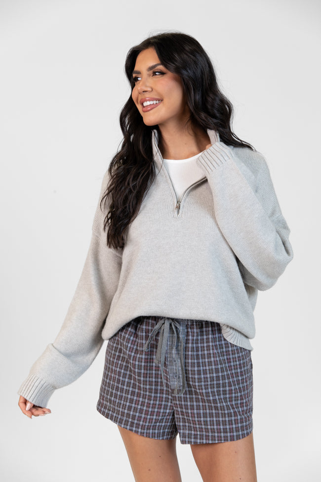 Roll With It Heather Grey Solid Quarter Zip Sweater DOORBUSTER