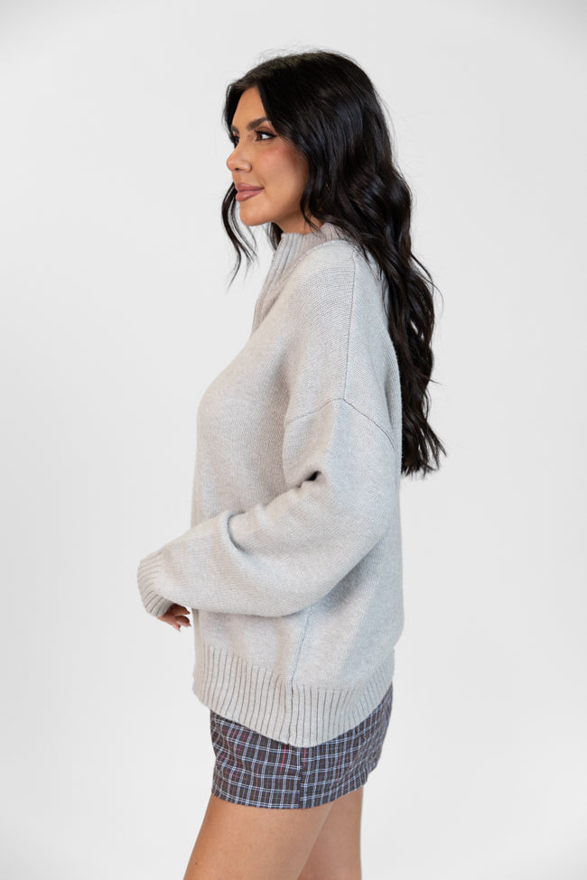 Roll With It Heather Grey Solid Quarter Zip Sweater DOORBUSTER