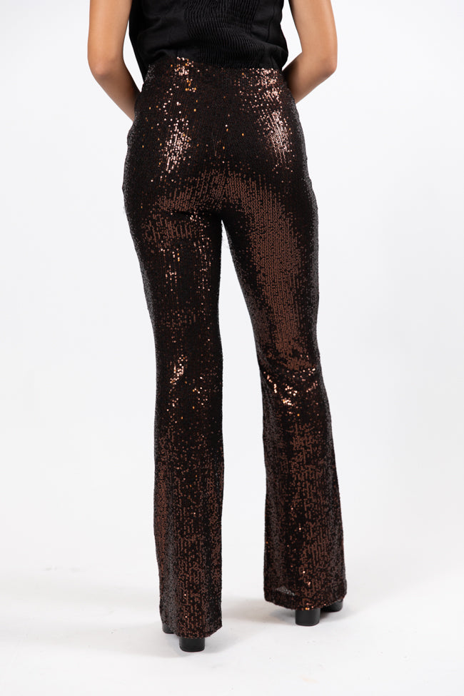 Gold sequin flare pants shops