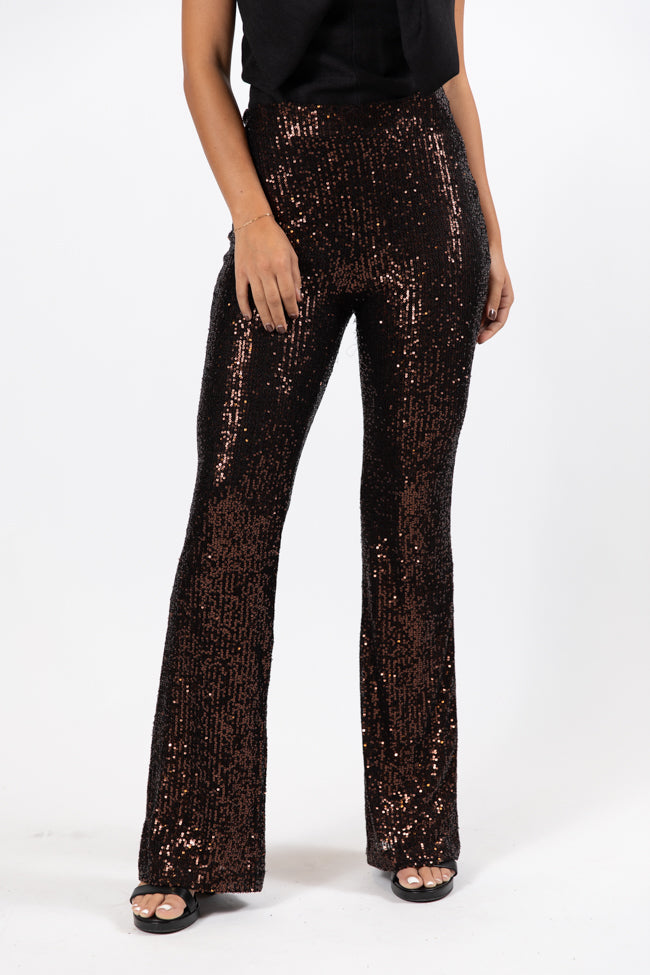 Queen of Quoin Bronze Sequin Flare Pants Amber Massey X Pink Lily