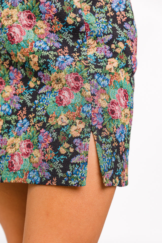 Big News Black Floral Brocade Skirt