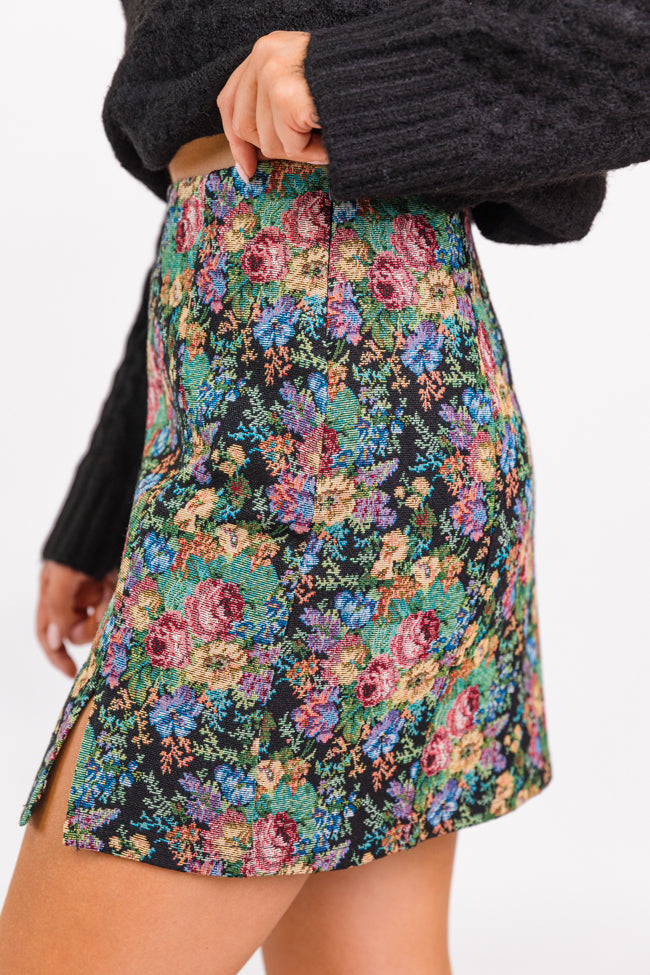 Big News Black Floral Brocade Skirt