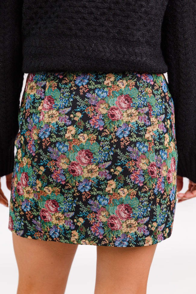 Big News Black Floral Brocade Skirt