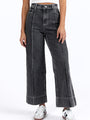 Estelle Black Acid Wash Wide Leg Front Seam Denim Pants