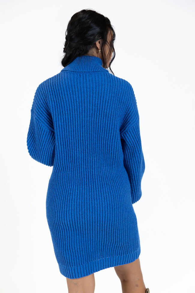 Call My Bluff Blue Bubble Sleeve Turtleneck Sweater Dress