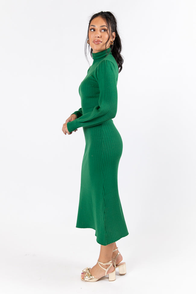 Through The Years Green Turtleneck Midi Dress