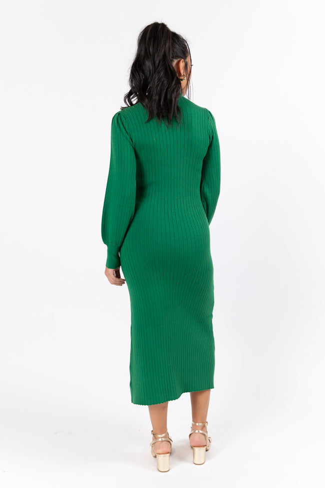 Through The Years Green Turtleneck Midi Dress