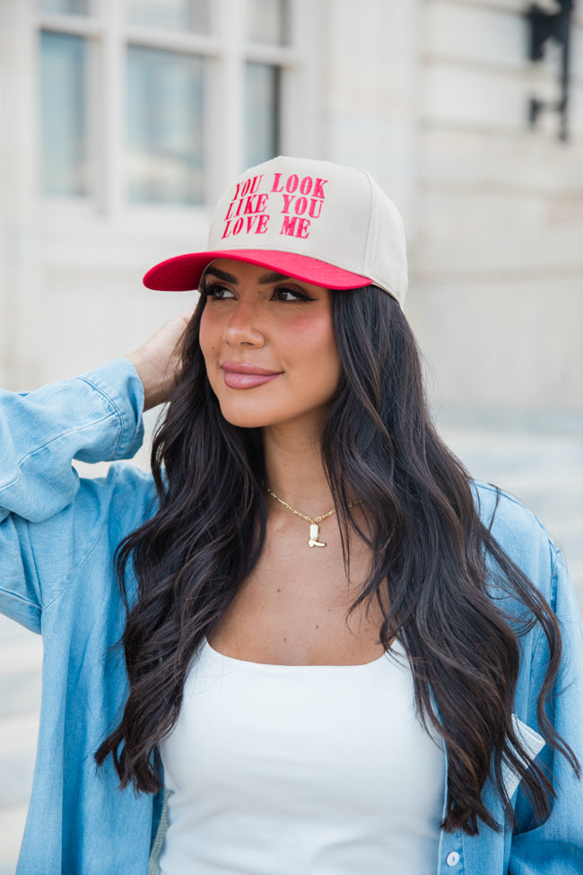 You Look Like You Love Me Red and Khaki Trucker Hat