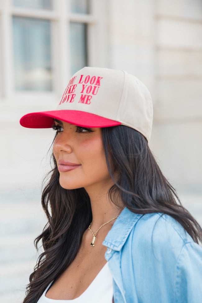 You Look Like You Love Me Red and Khaki Trucker Hat