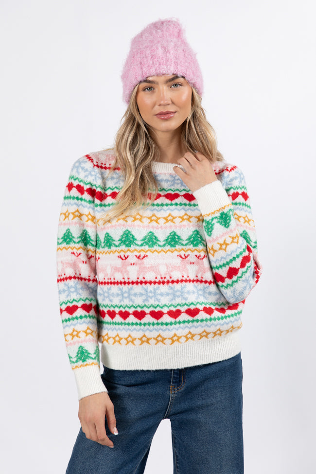 Final Sleigh Multi Color Christmas Fair Isle Sweater DOORBUSTER