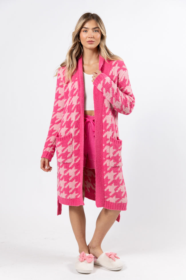 It Was All A Dream Pink Tonal Houndstooth Robe