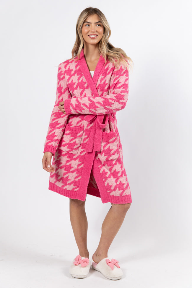 It Was All A Dream Pink Tonal Houndstooth Robe