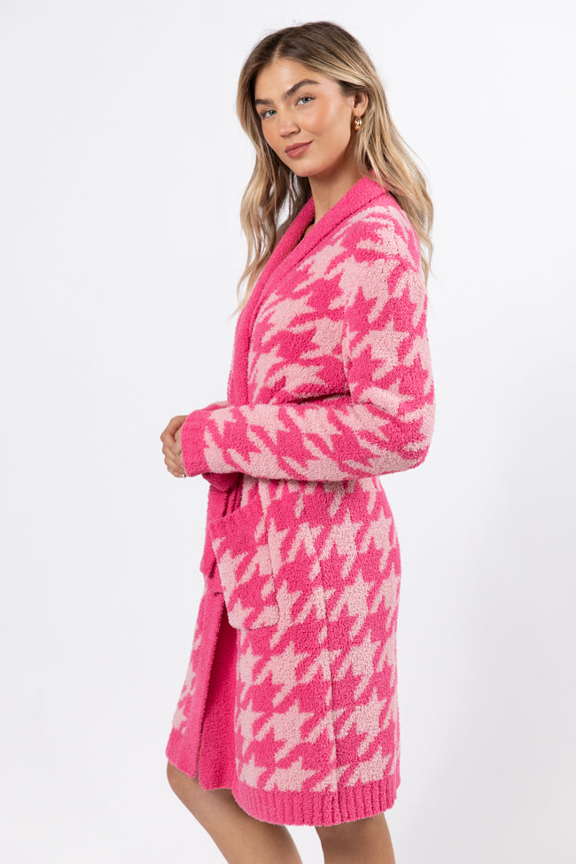 It Was All A Dream Pink Tonal Houndstooth Robe