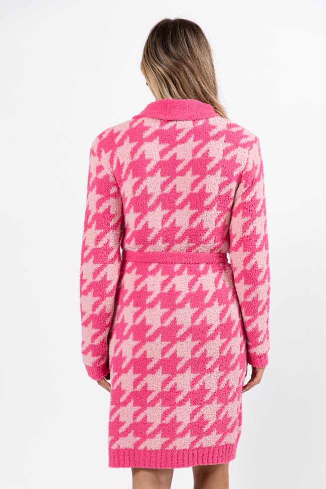 It Was All A Dream Pink Tonal Houndstooth Robe