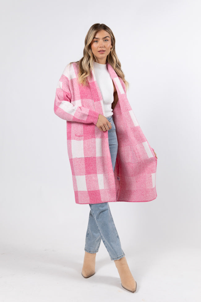 News To Me Pink Plaid Sweater Coat