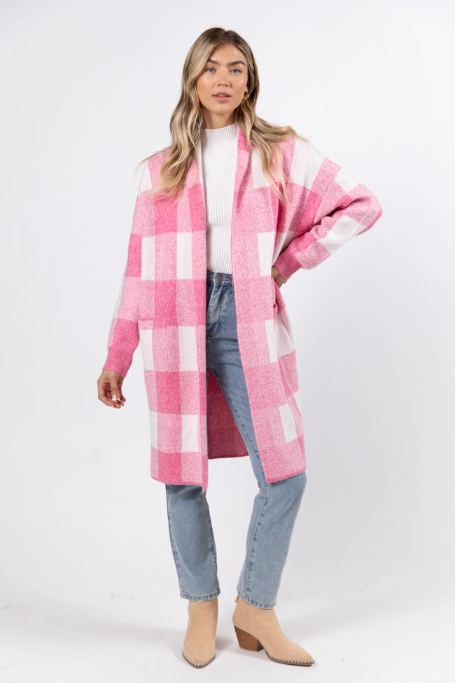 News To Me Pink Plaid Sweater Coat