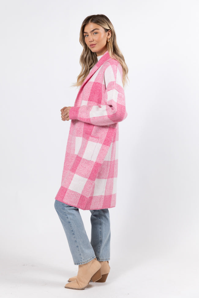 News To Me Pink Plaid Sweater Coat