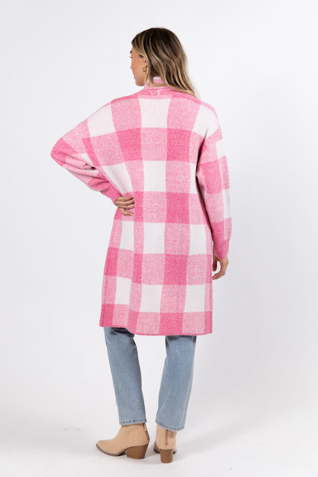 News To Me Pink Plaid Sweater Coat