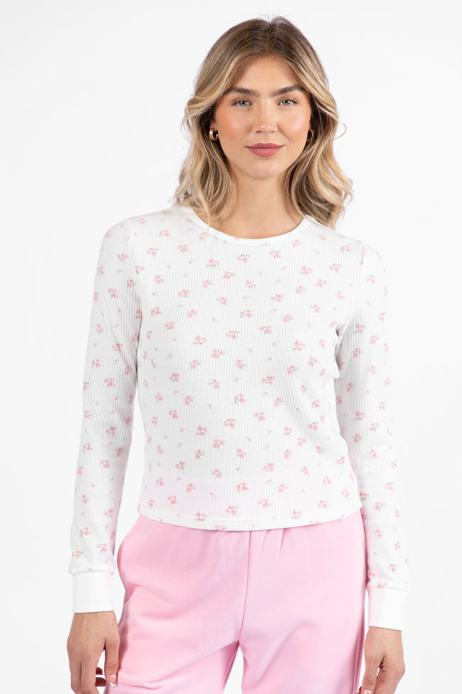 Lazy Floral Ivory and Pink Floral Print Waffle Layering Top DOORBUSTER- Coming Soon