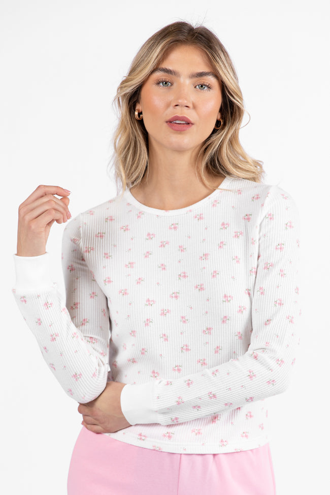 Lazy Floral Ivory and Pink Floral Print Waffle Layering Top DOORBUSTER- Coming Soon