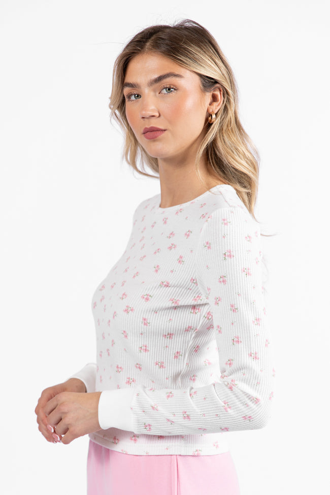 Lazy Floral Ivory and Pink Floral Print Waffle Layering Top DOORBUSTER- Coming Soon