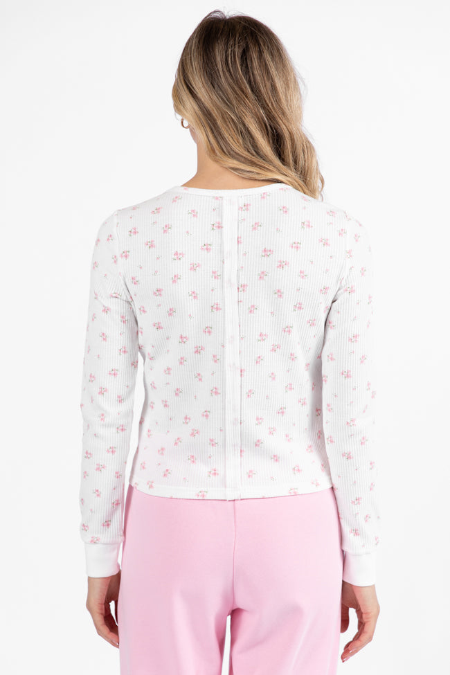 Lazy Floral Ivory and Pink Floral Print Waffle Layering Top DOORBUSTER- Coming Soon