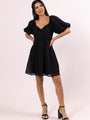 Get Figgy With It Black Textured Surplice Neckline Holiday Dress