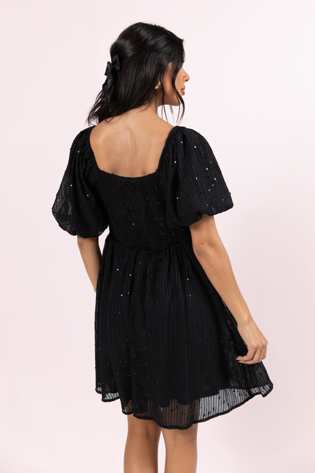 Get Figgy With It Black Textured Surplice Neckline Holiday Dress