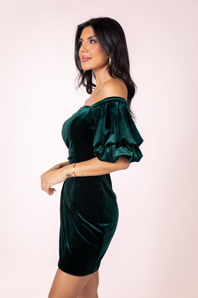 Yule Love It Off The Shoulder Green Velvet Dress