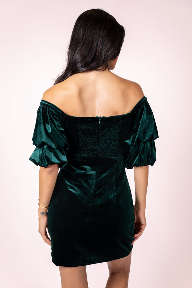 Yule Love It Off The Shoulder Green Velvet Dress