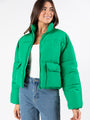 I Heard The Bells Green Front Pocket Puffer Jacket