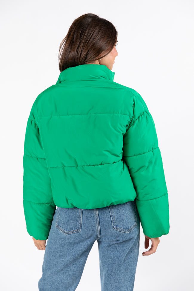 I Heard The Bells Green Front Pocket Puffer Jacket