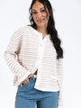 Abundant Mindset Ivory Multi Fuzzy Striped Cardigan