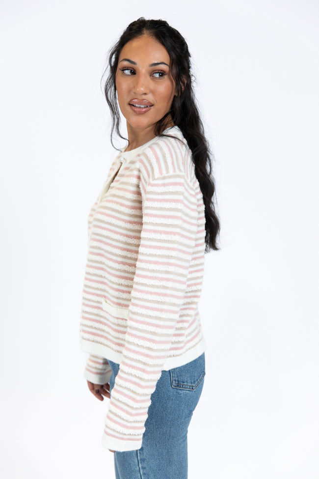 Abundant Mindset Ivory Multi Fuzzy Striped Cardigan