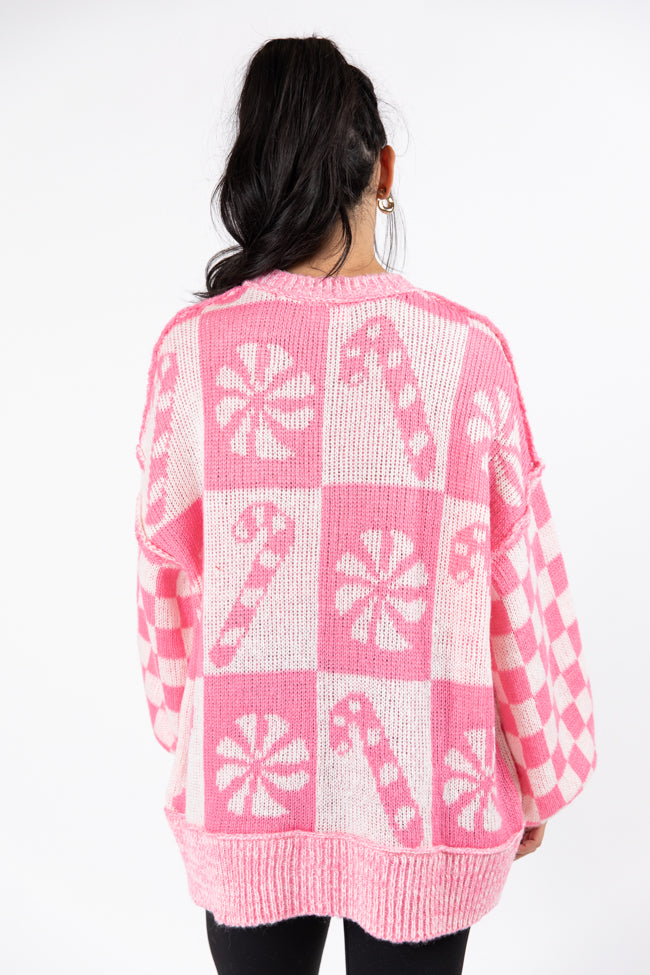 Candy Cane Lane Candy Pattern Sweater Pink DOORBUSTER