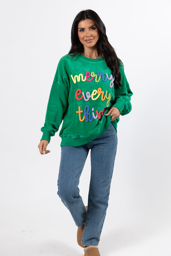 Merry Everything Green Multi Corded Embroidered Sweatshirt