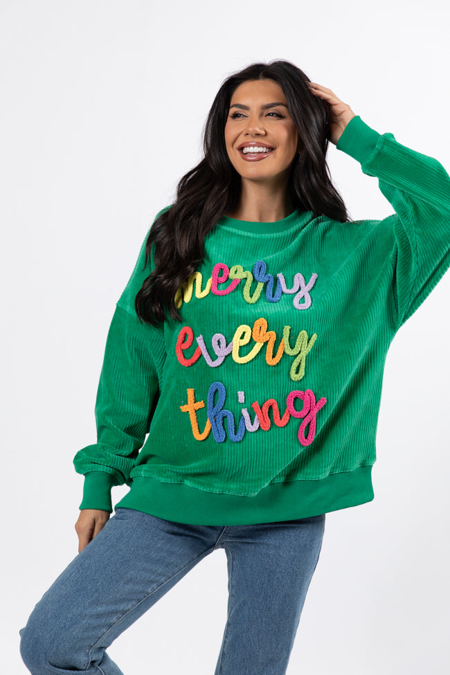 Merry Everything Green Multi Corded Embroidered Sweatshirt