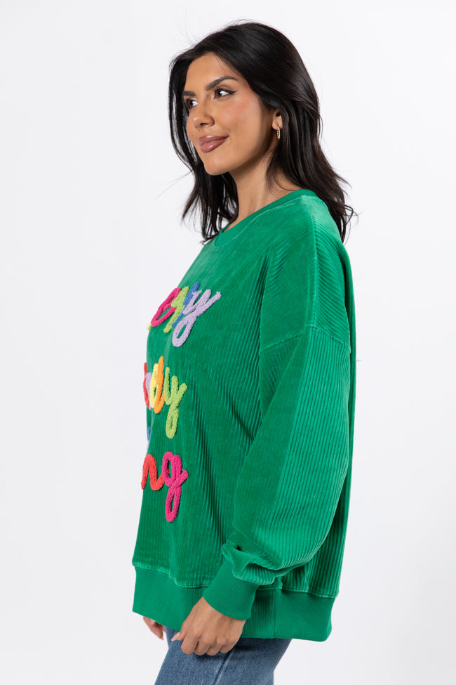 Merry Everything Green Multi Corded Embroidered Sweatshirt