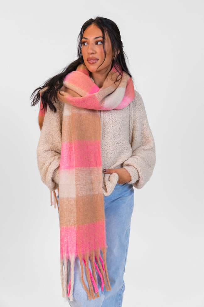 Pink and Tan Checkered Scarf