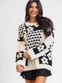 Almost Home Cream and Black Multi Patch Print Chunky Floral Sweater