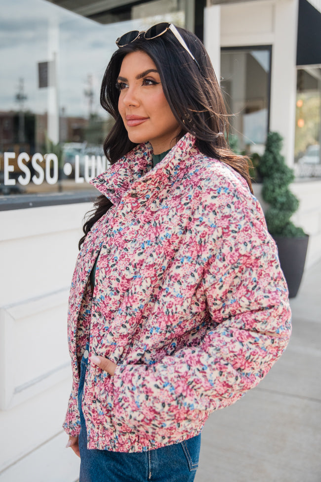 Floral puffer fashion coat