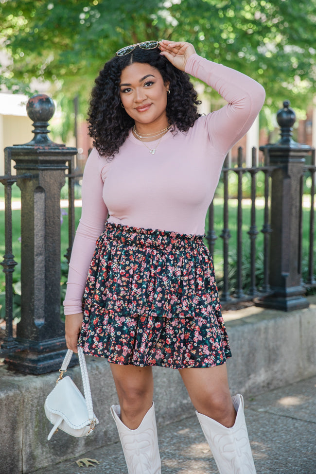 Breezy Black Floral Tiered Skort