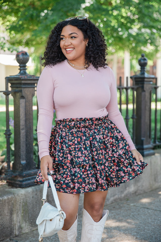 Make Your Choice Dusty Pink Ribbed Long Sleeve Tee