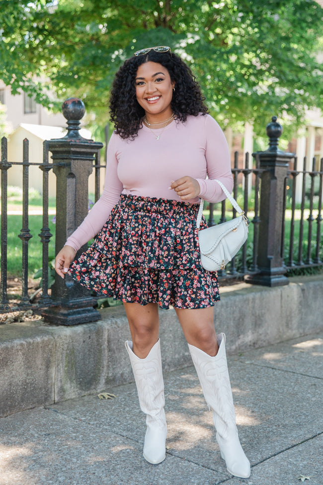 Breezy Black Floral Tiered Skort