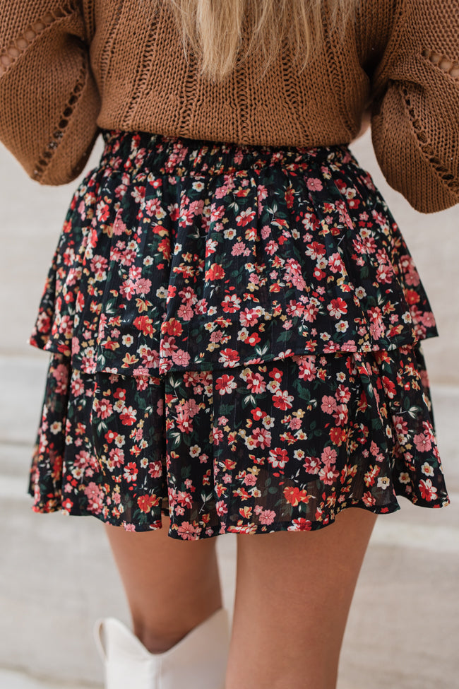 Breezy Black Floral Tiered Skort